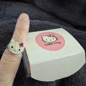 Hello Kitty Adjustable Silver-tone  Ring with Red Bow (Plus Original Box)